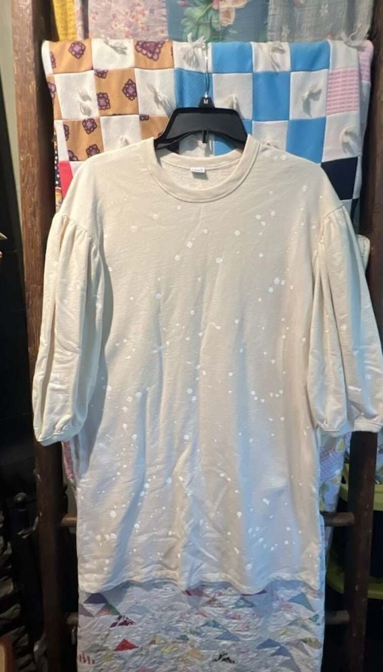 Clare V. Cream Paint Splatter Sweatshirt Dress With Puff Sleeves Size S